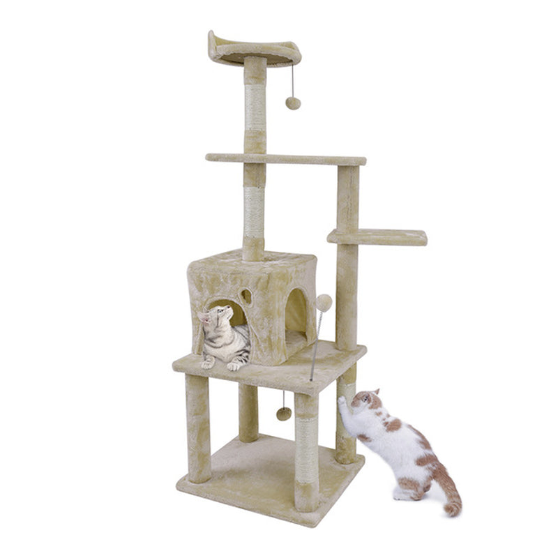 Luxury Cat Tower with Double Condos and Spacious Perch - Fully Wrapped Scratching Sisal Post